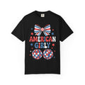 American Girly T-Shirt — Patriotic Red White Blue Bow & Disco Balls