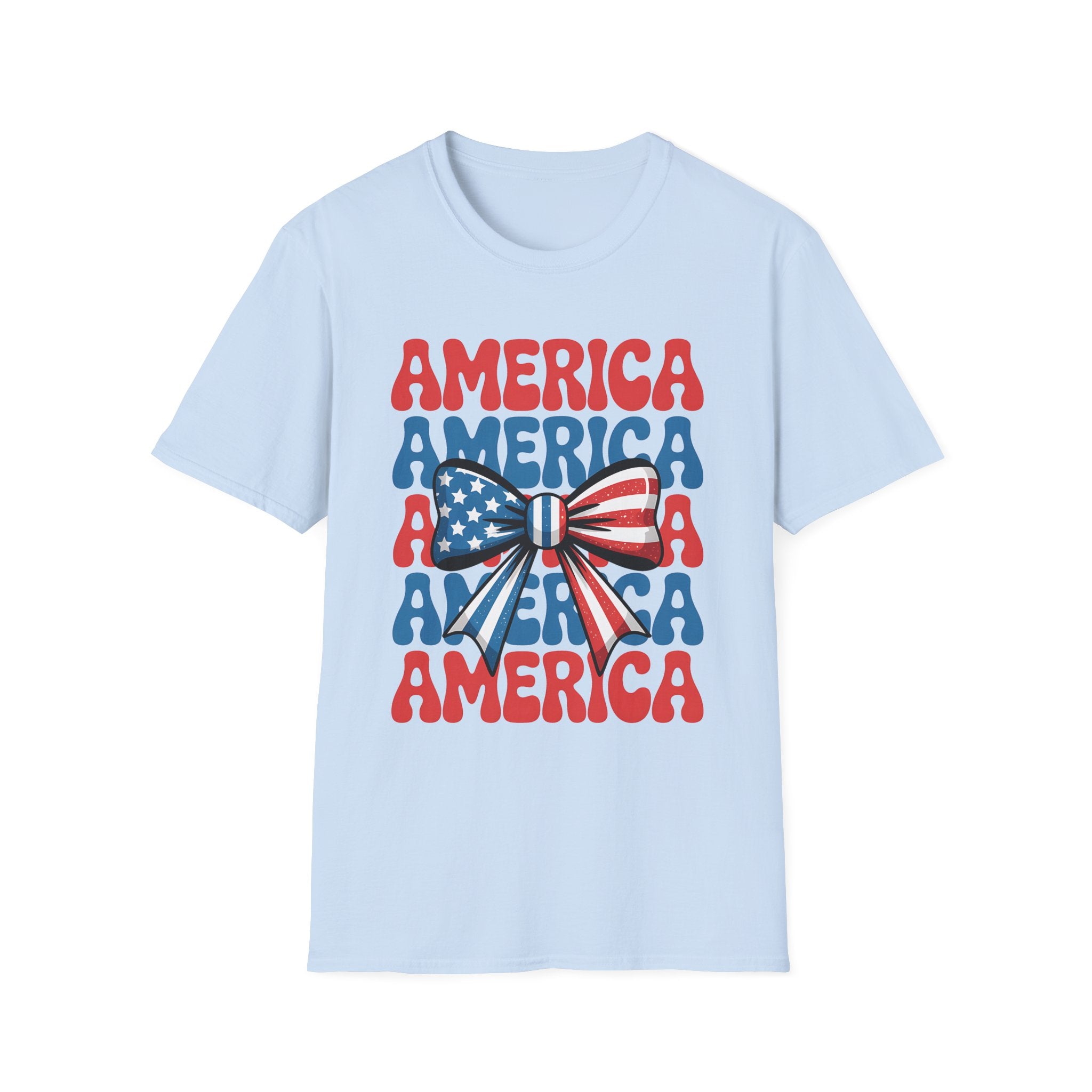 Patriotic 'America' Bow T-Shirt – 4th of July USA Flag Tee