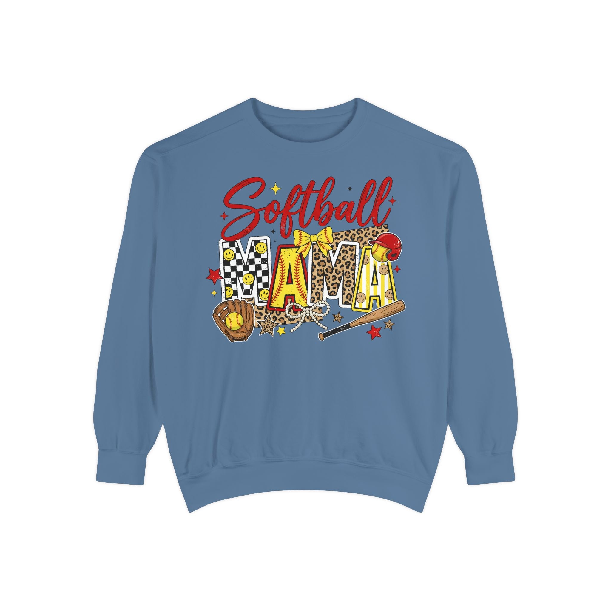Softball Mama Sweatshirt — Retro Leopard & Checkerboard Softball Mom Crewneck