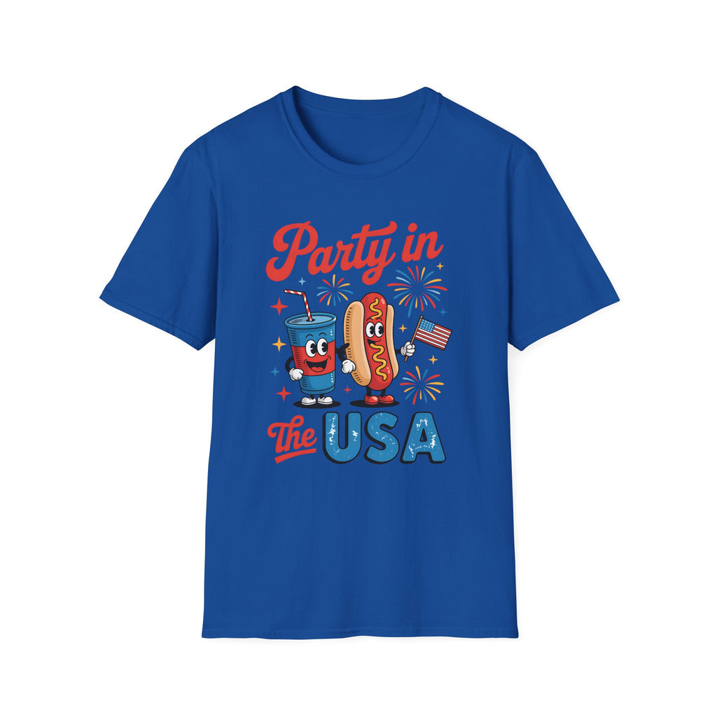 Party in the USA T-Shirt – Patriotic Hot Dog & Soda 4th of July Tee