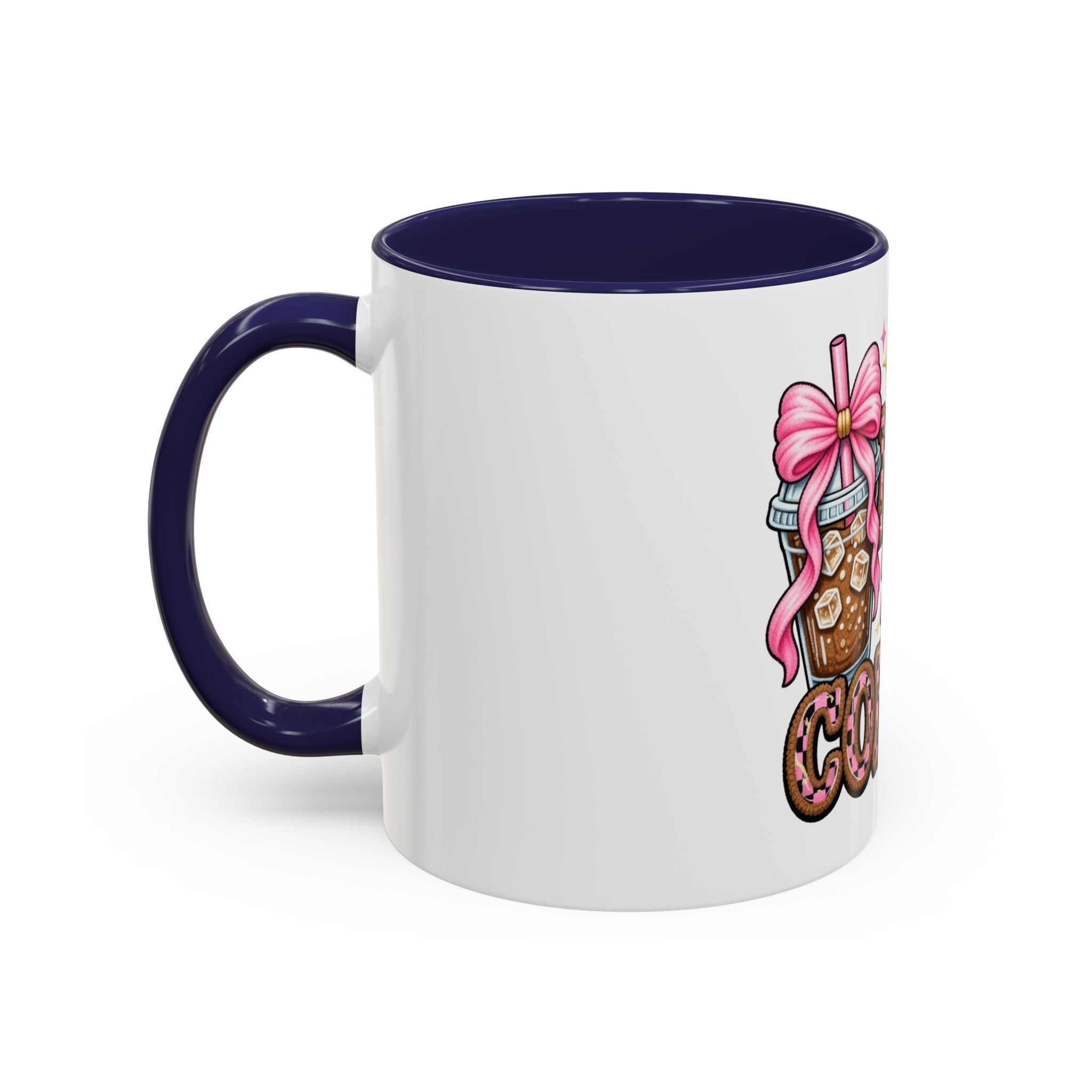 Half Mom Half Coffee Accent Mug — Cute Pink Leopard Iced Coffee Gift for Moms (11/15oz)