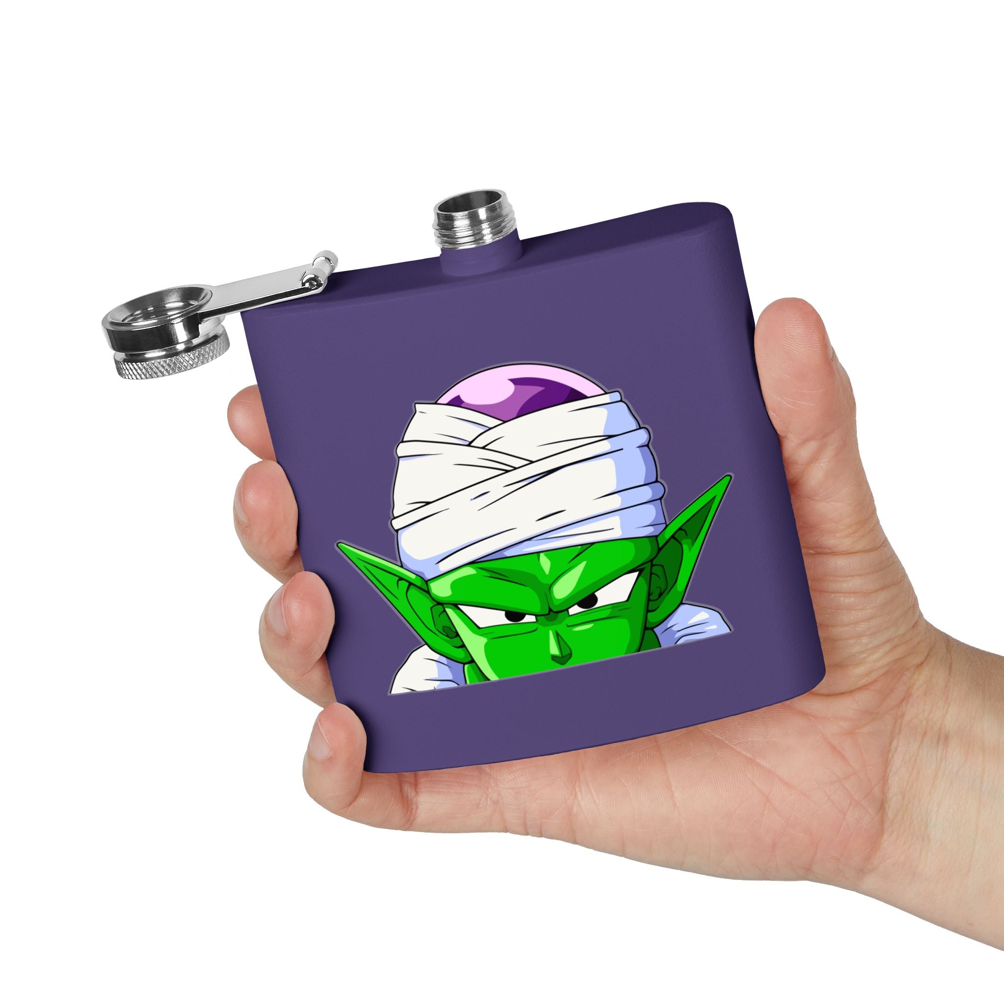 6oz Stainless Steel Flask — Green Alien Warrior Face Design
