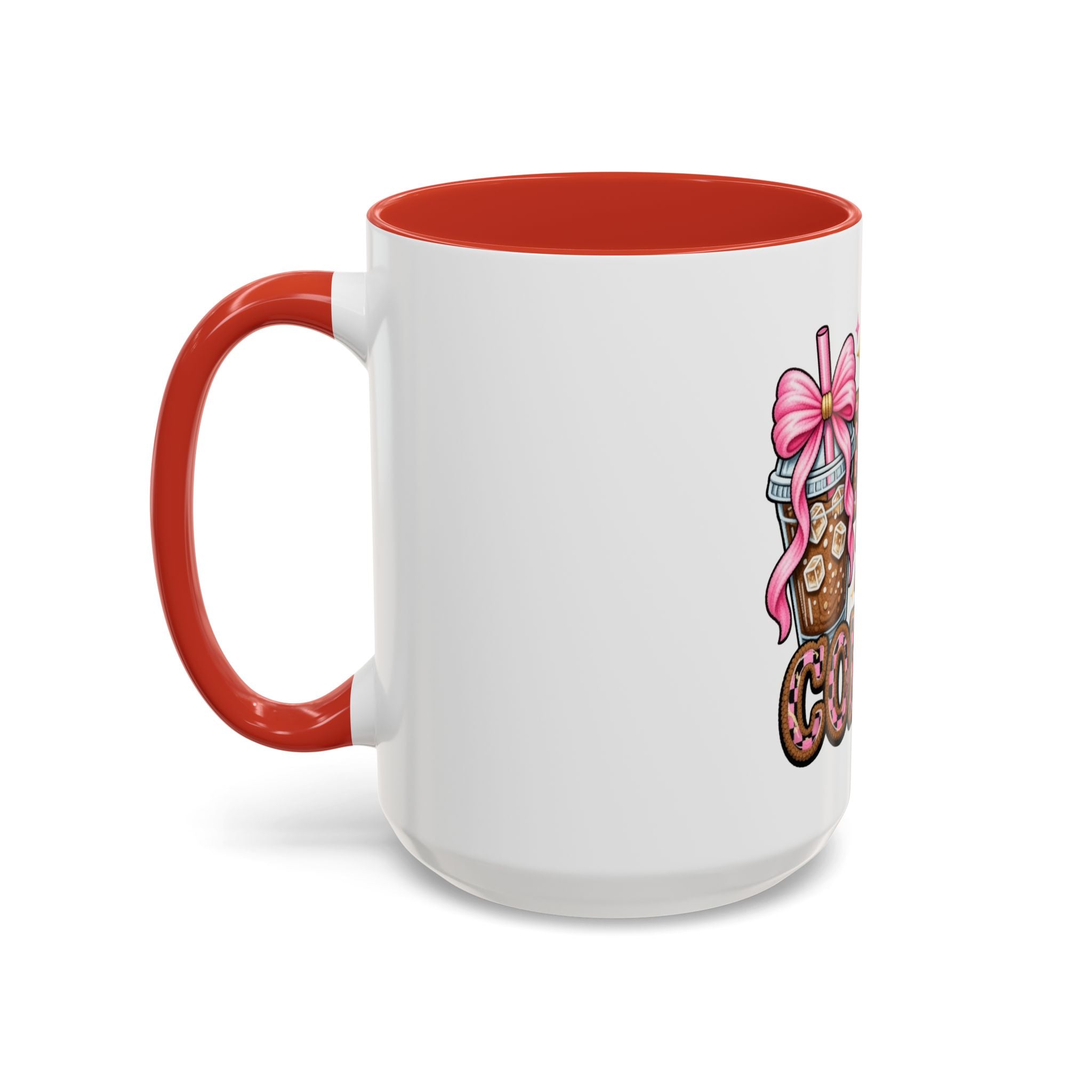 Half Mom Half Coffee Accent Mug — Cute Pink Leopard Iced Coffee Gift for Moms (11/15oz)