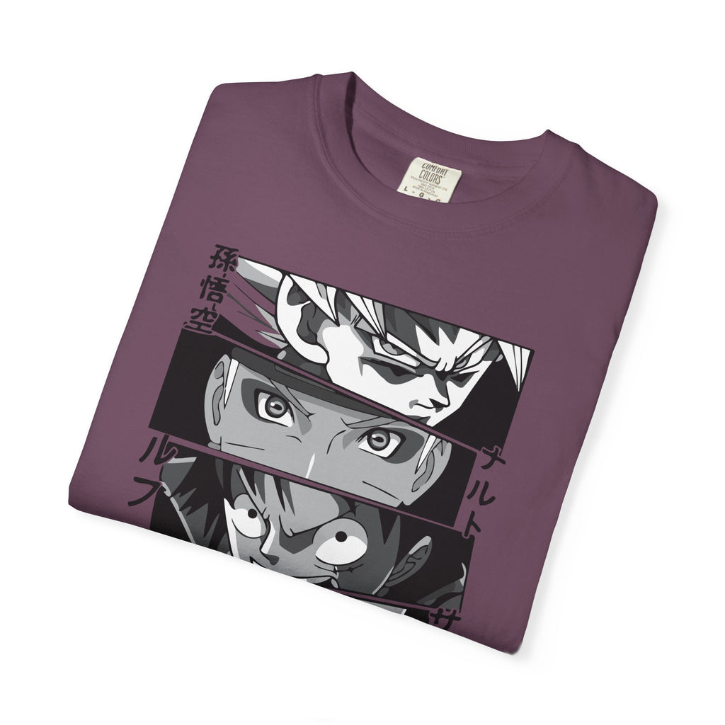 Anime Eyes Panel T-Shirt — Monochrome Shonen Character Collage