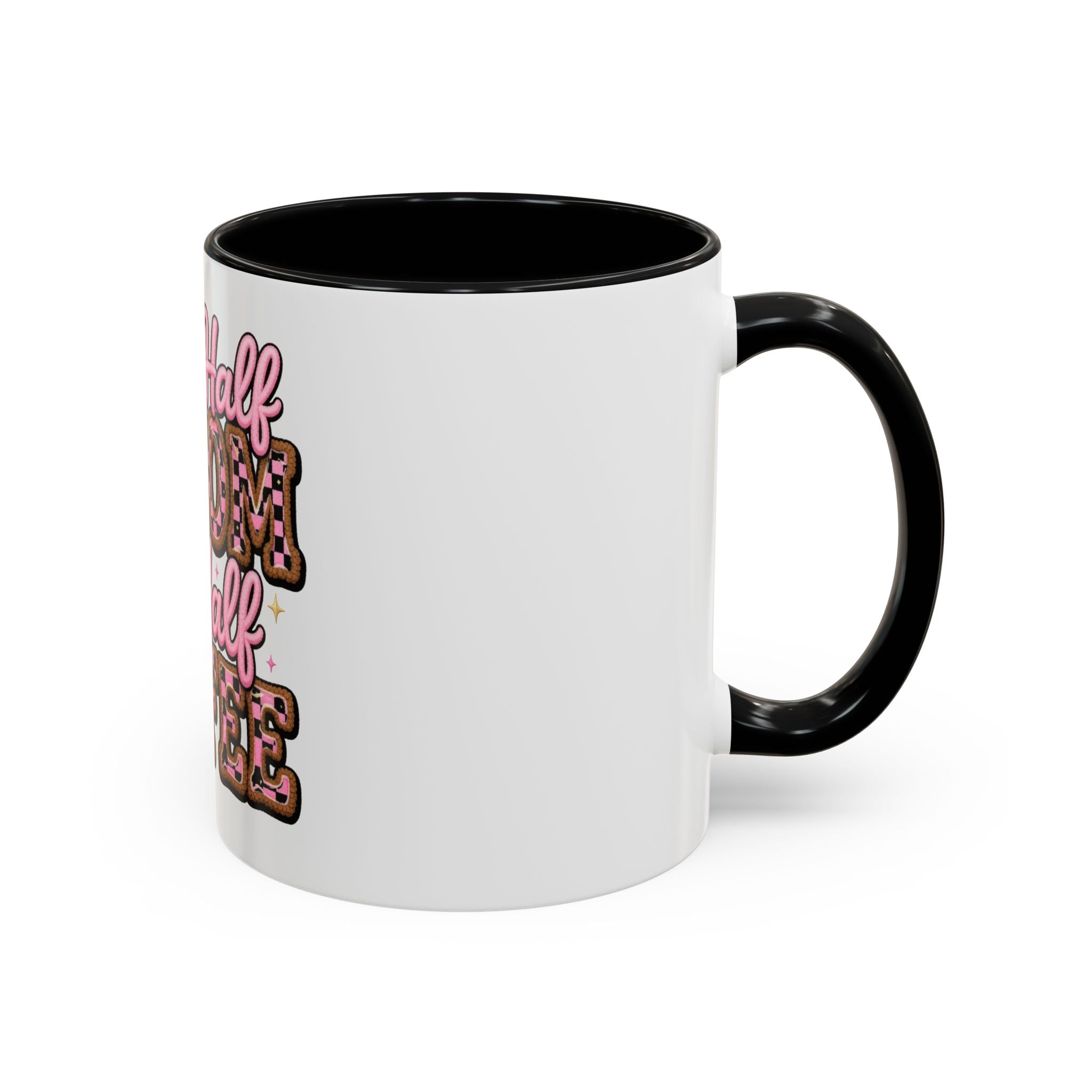 Half Mom Half Coffee Accent Mug — Cute Pink Leopard Iced Coffee Gift for Moms (11/15oz)