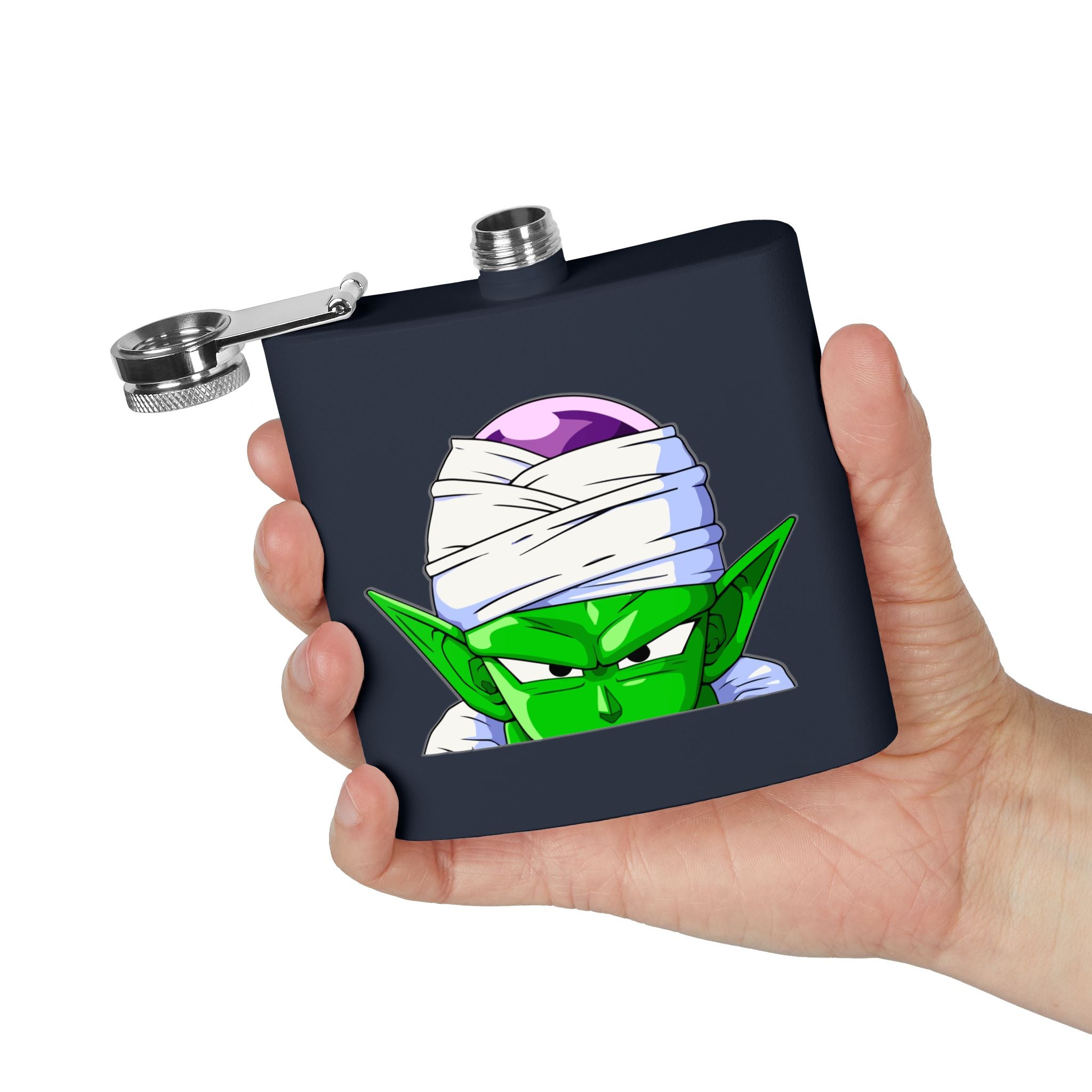 6oz Stainless Steel Flask — Green Alien Warrior Face Design