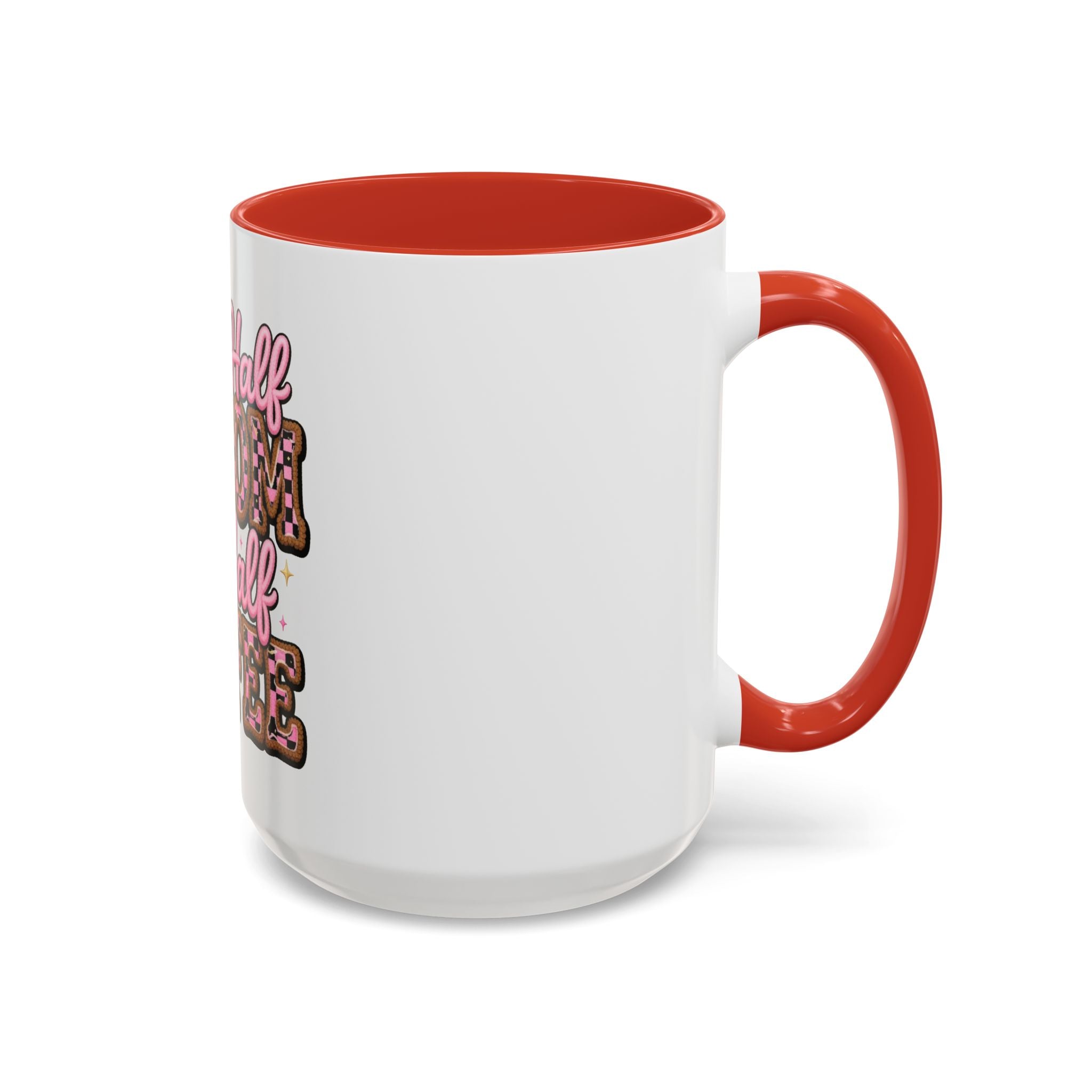 Half Mom Half Coffee Accent Mug — Cute Pink Leopard Iced Coffee Gift for Moms (11/15oz)