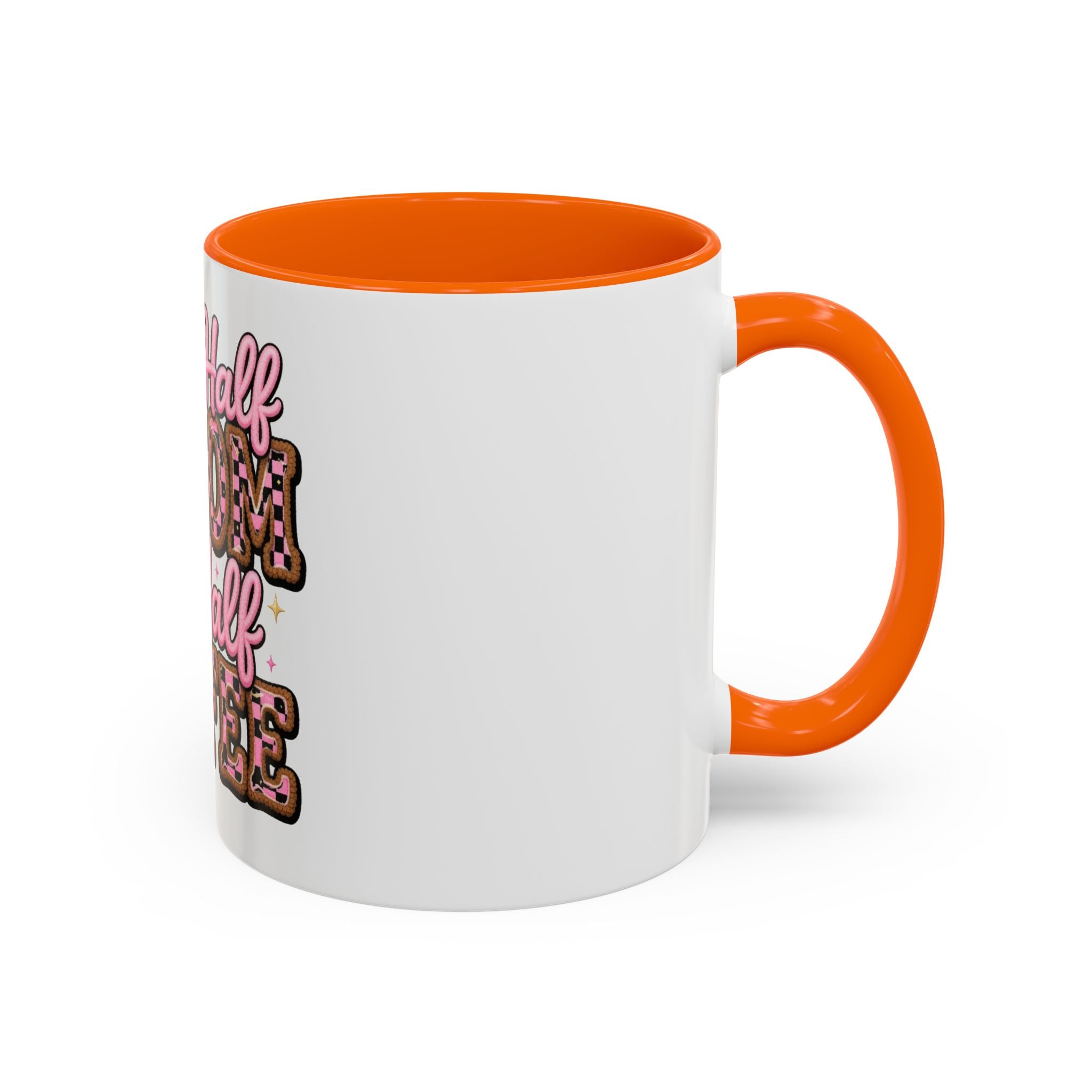 Half Mom Half Coffee Accent Mug — Cute Pink Leopard Iced Coffee Gift for Moms (11/15oz)