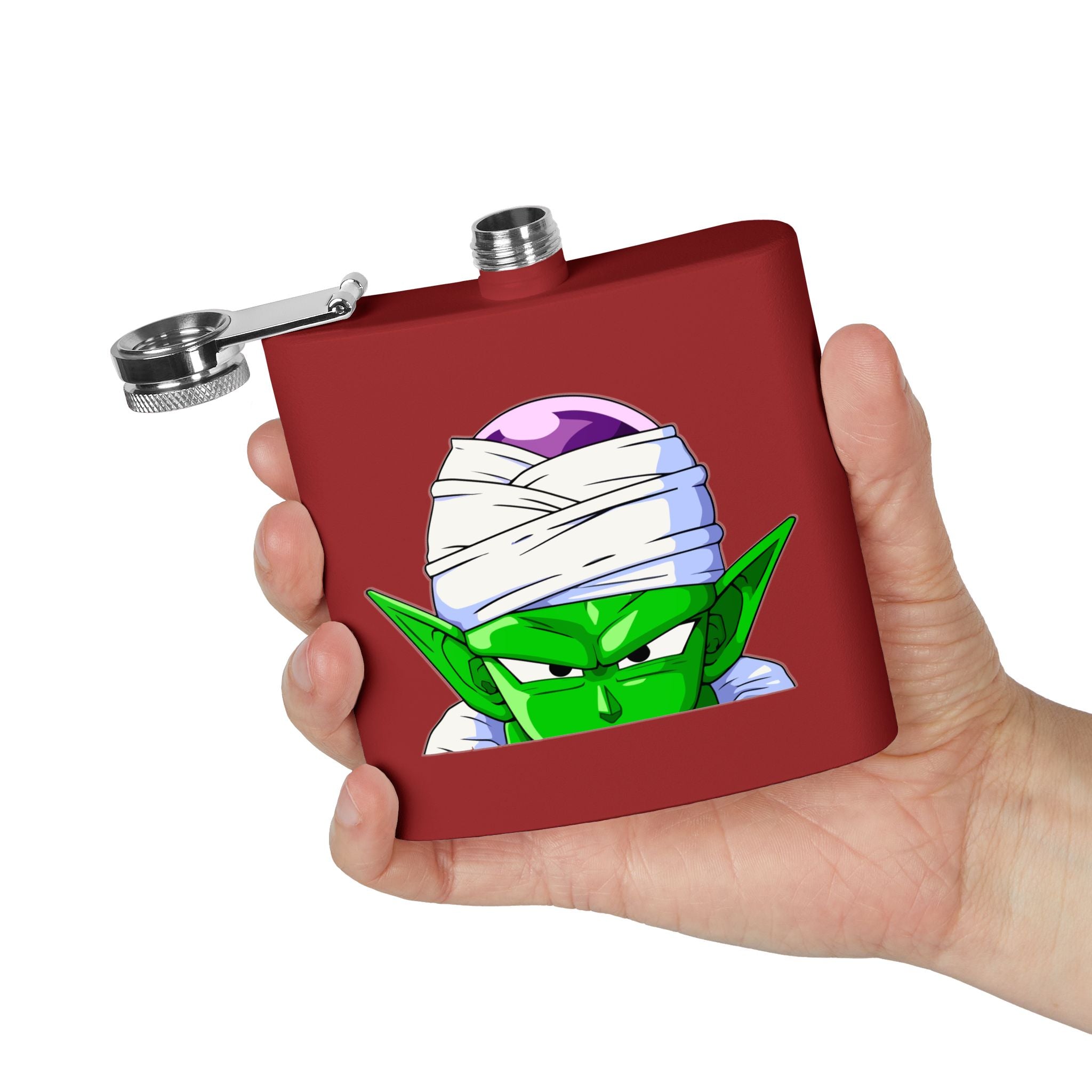 6oz Stainless Steel Flask — Green Alien Warrior Face Design