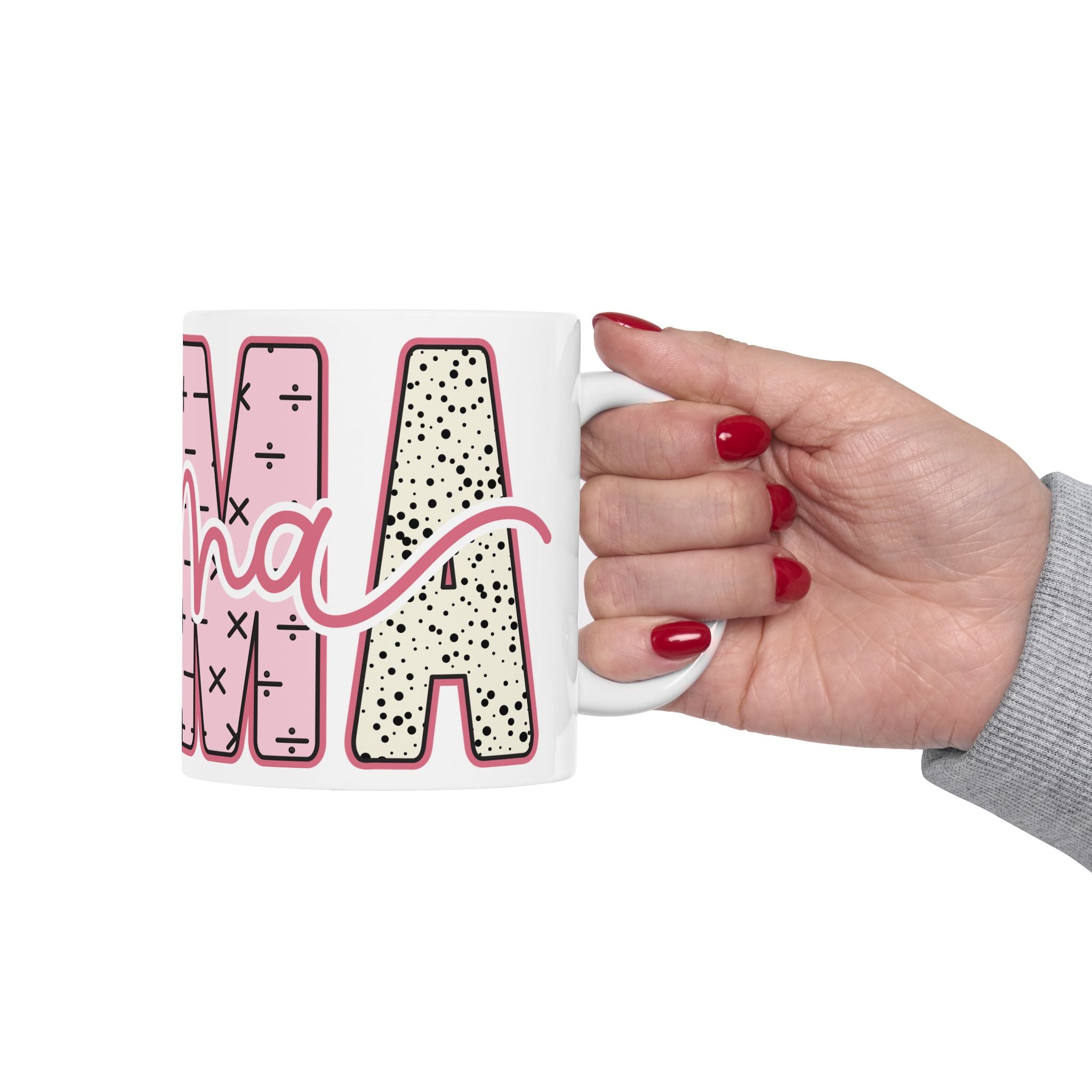 Mama Ceramic Mug — Pink Patterned "Mama" Coffee Cup (11oz & 15oz)