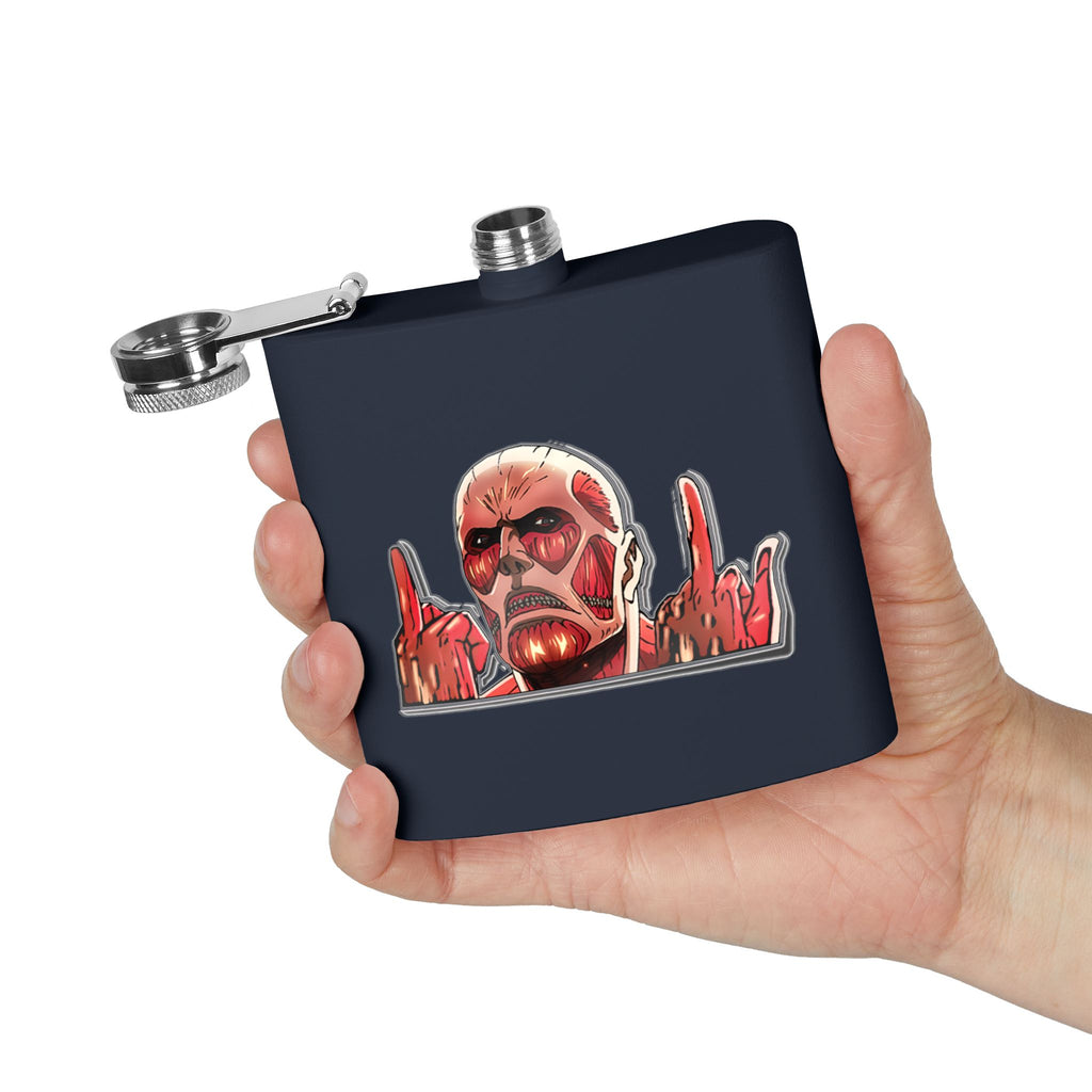 6oz Stainless Steel Flask — Red Skull Rocker Graphic