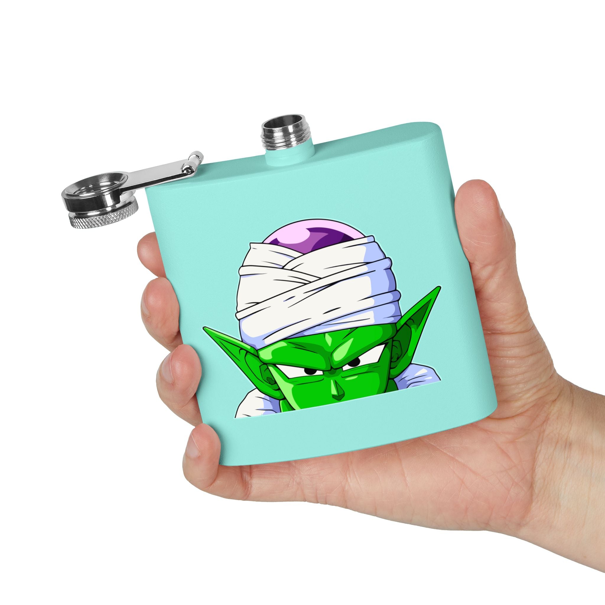 6oz Stainless Steel Flask — Green Alien Warrior Face Design