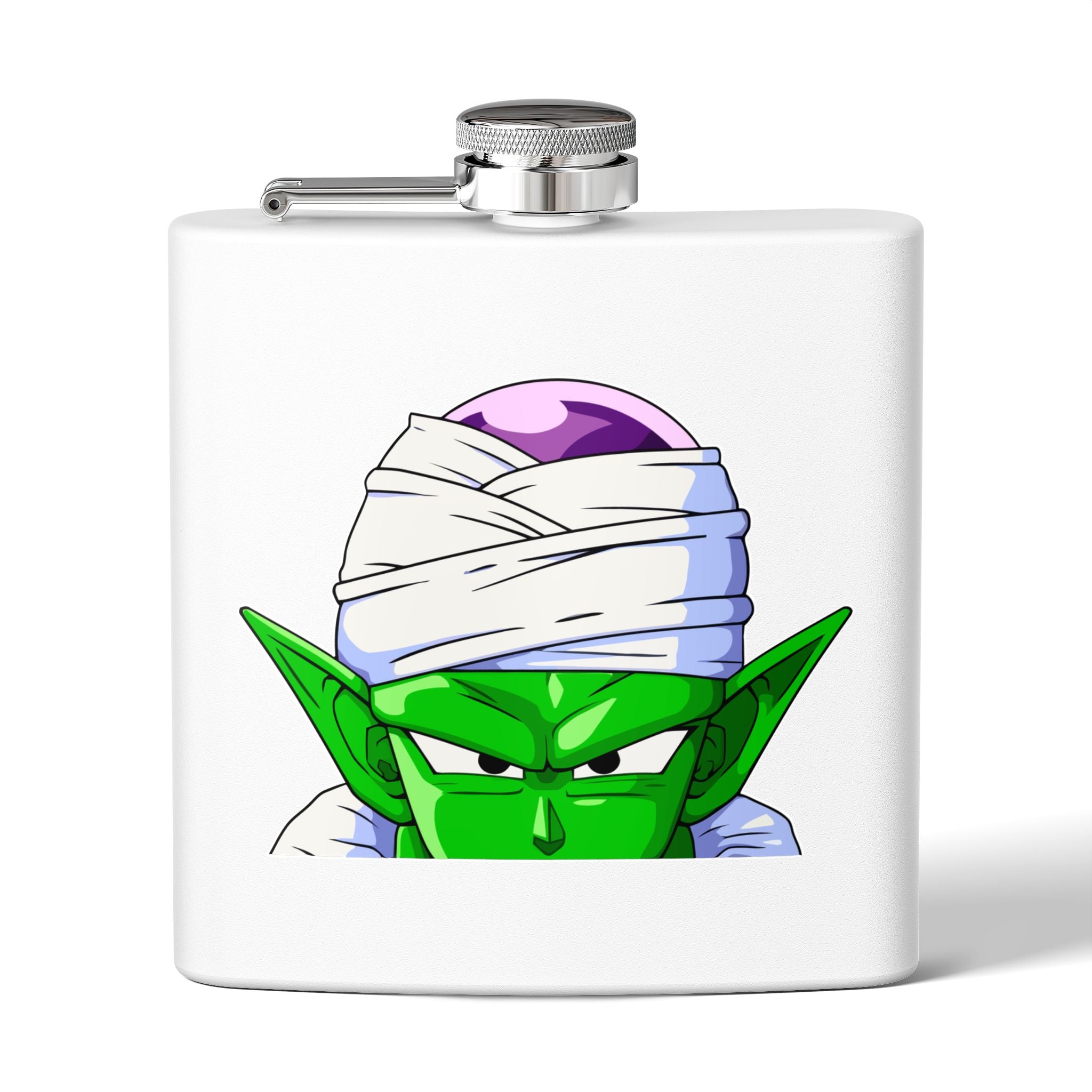 6oz Stainless Steel Flask — Green Alien Warrior Face Design