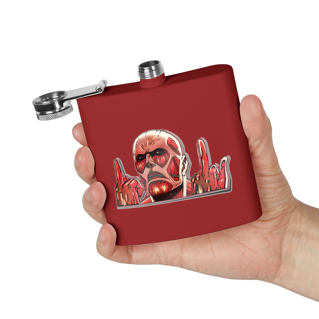 6oz Stainless Steel Flask — Red Skull Rocker Graphic