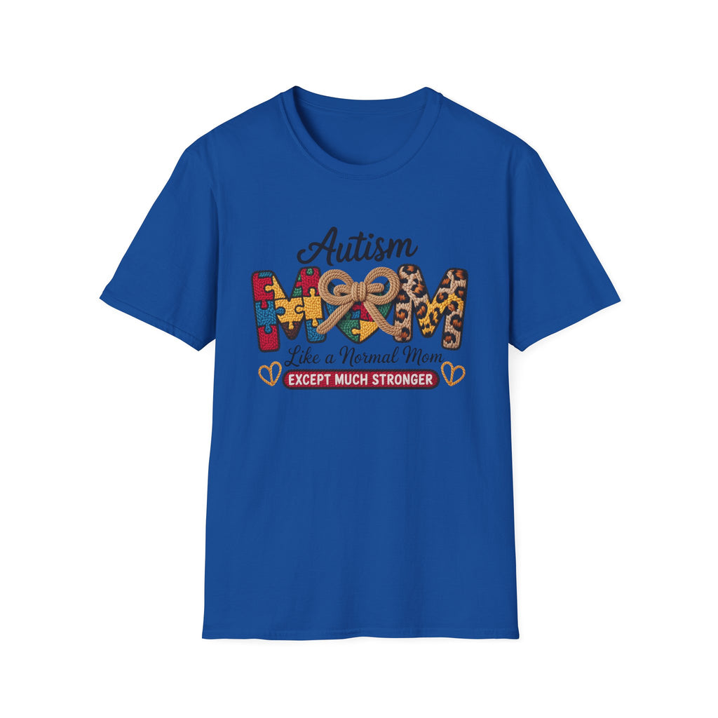 Autism Mom T-Shirt – "Like a Normal Mom Except Much Stronger" Puzzle & Leopard Design