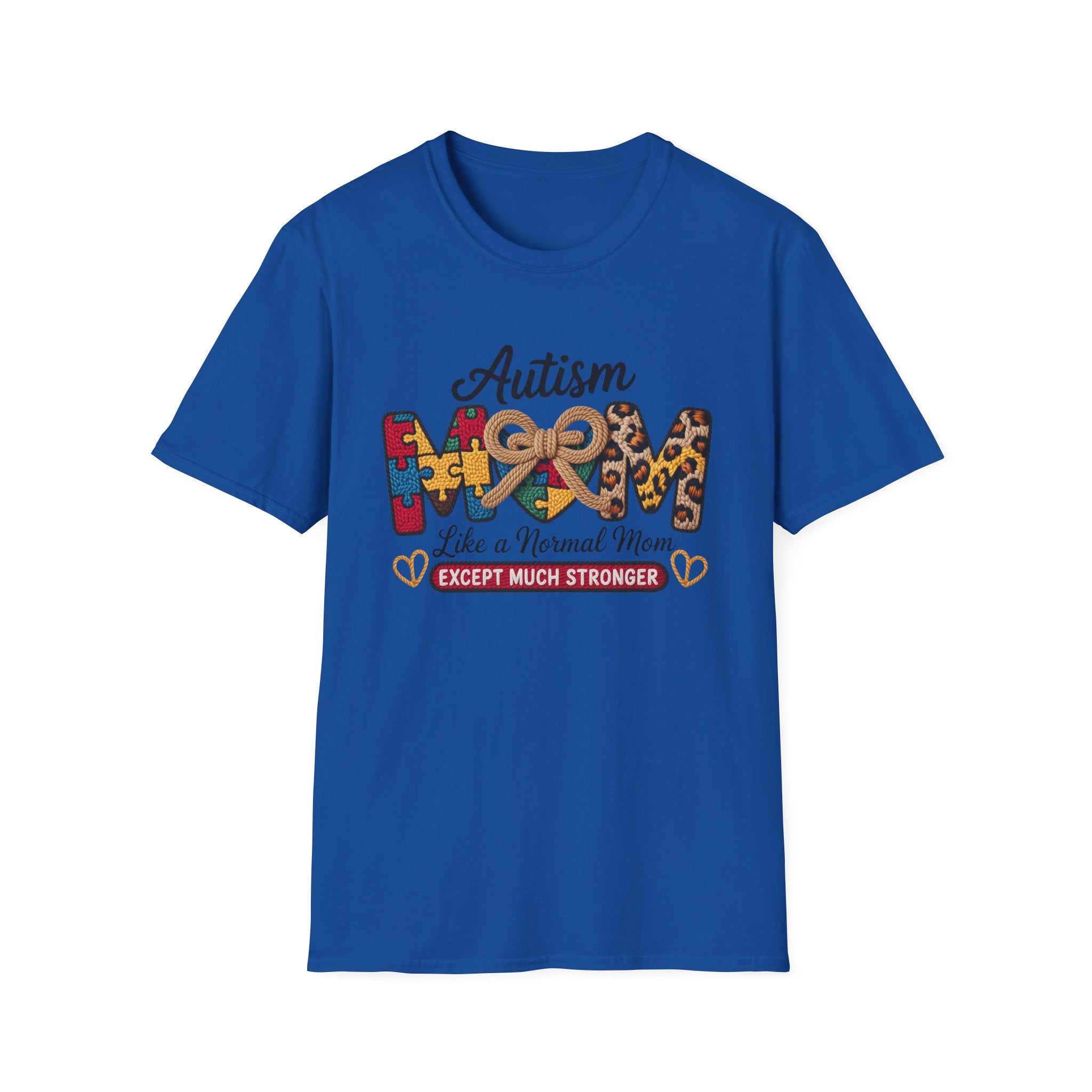 Autism Mom T-Shirt – "Like a Normal Mom Except Much Stronger" Puzzle & Leopard Design