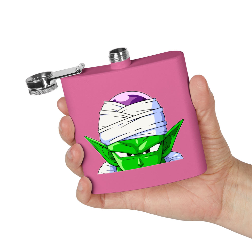 6oz Stainless Steel Flask — Green Alien Warrior Face Design