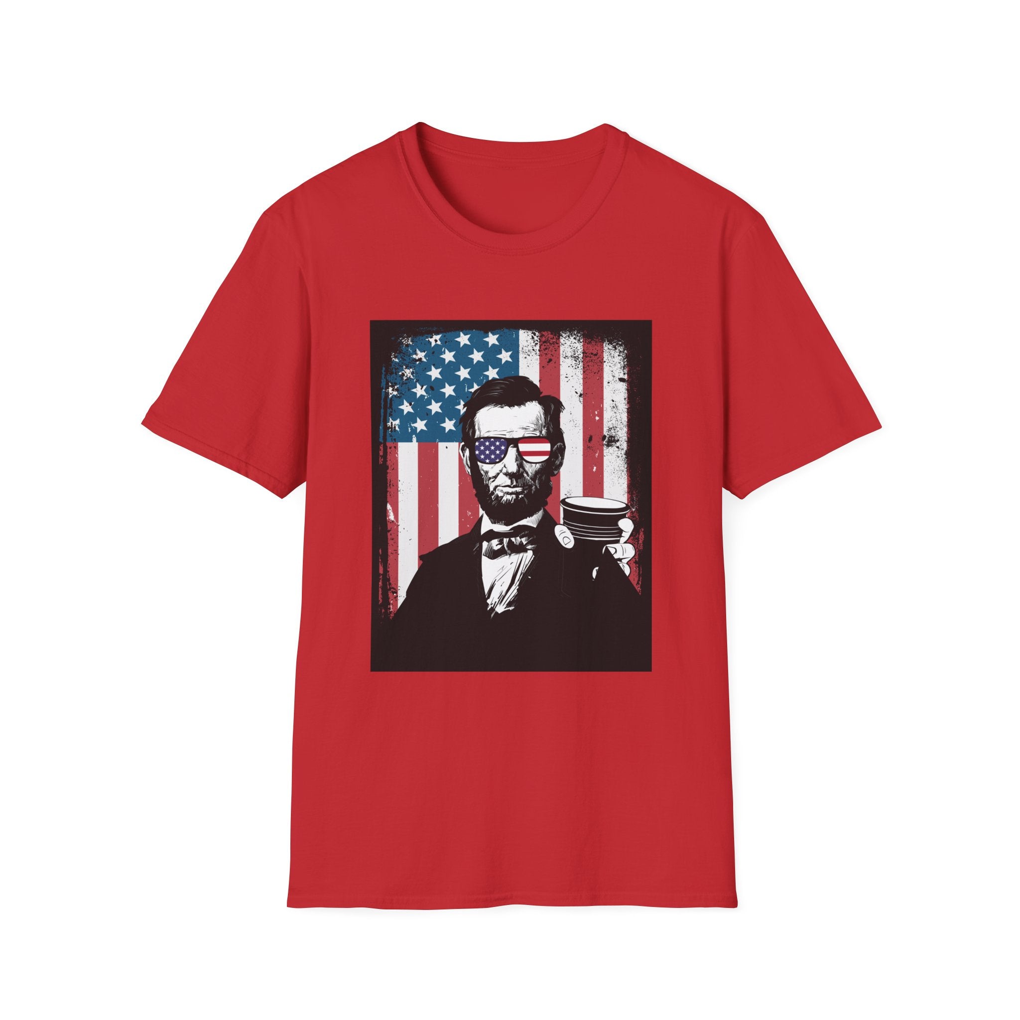 Abraham Lincoln American Flag T-Shirt — Patriotic 'USA' Sunglasses Graphic Tee
