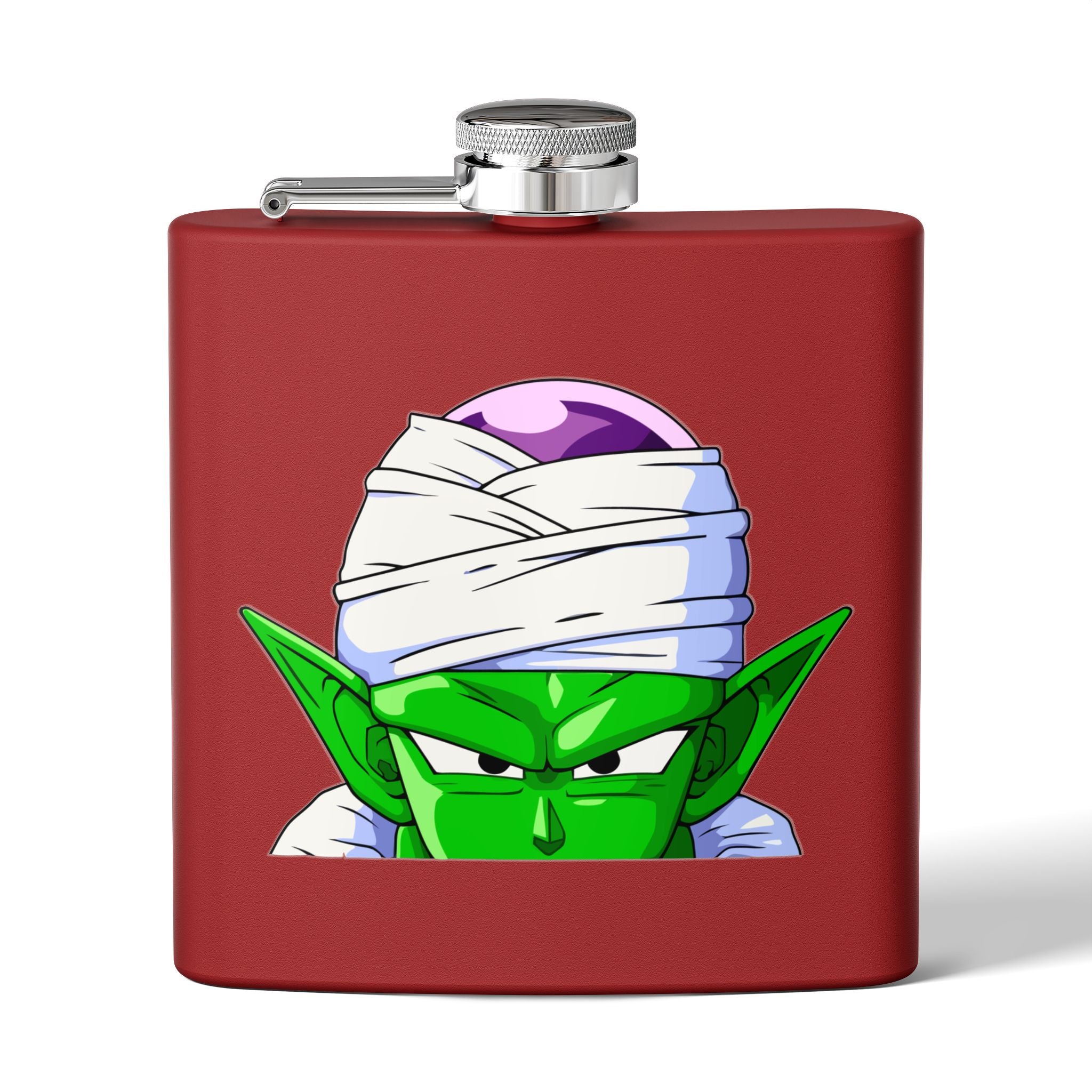 6oz Stainless Steel Flask — Green Alien Warrior Face Design