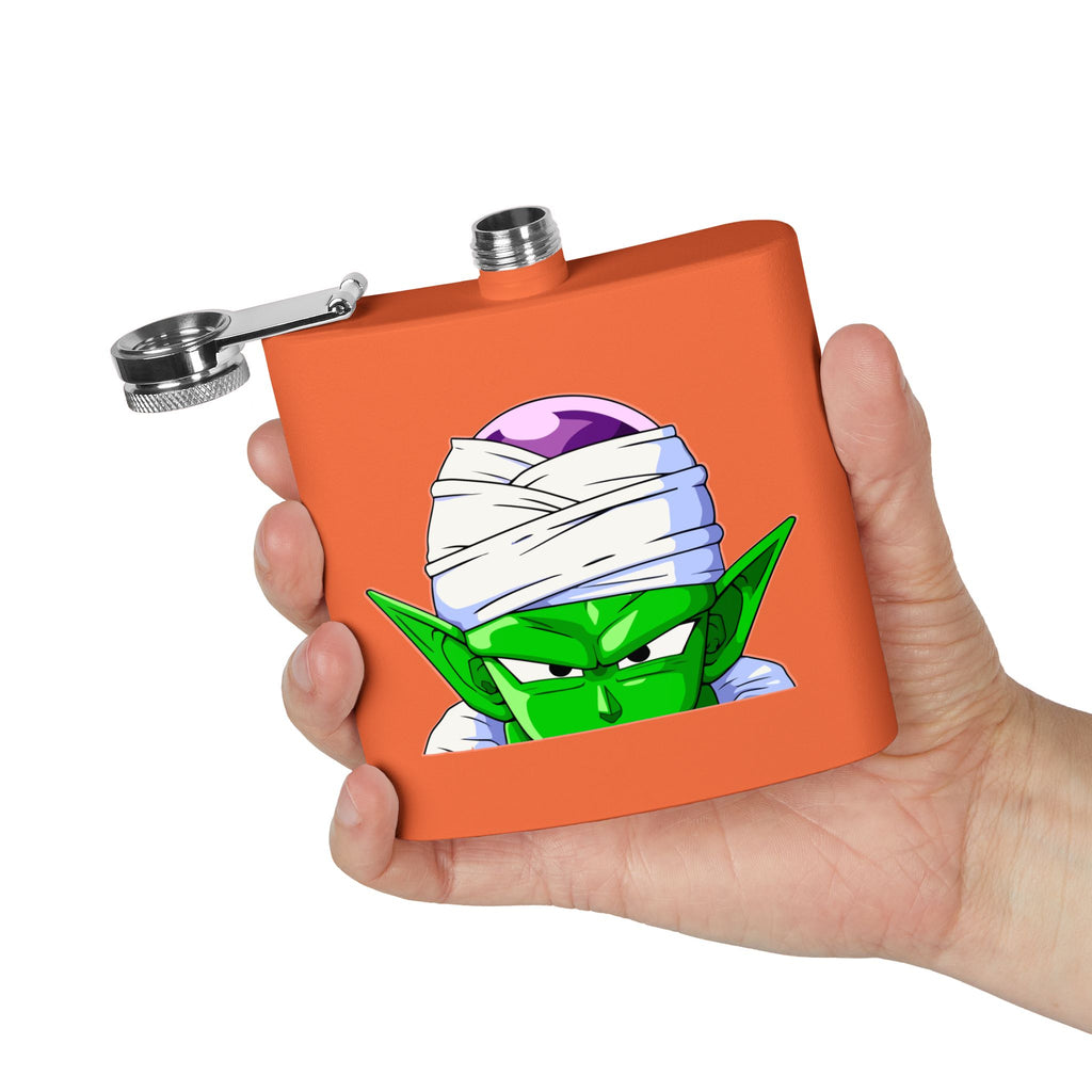 6oz Stainless Steel Flask — Green Alien Warrior Face Design