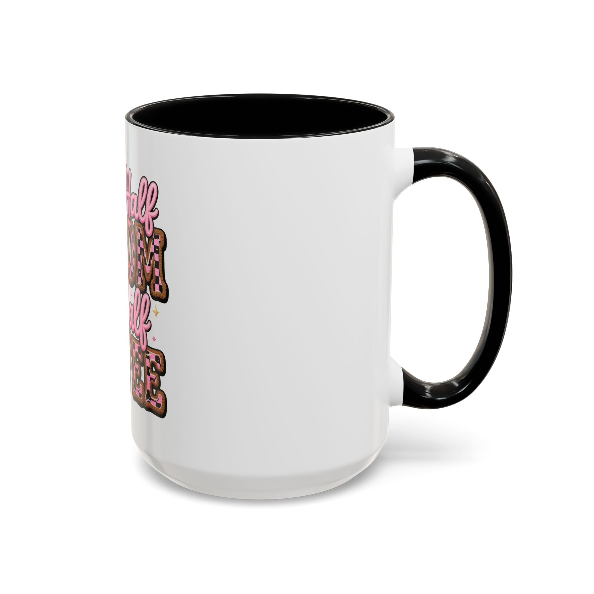 Half Mom Half Coffee Accent Mug — Cute Pink Leopard Iced Coffee Gift for Moms (11/15oz)