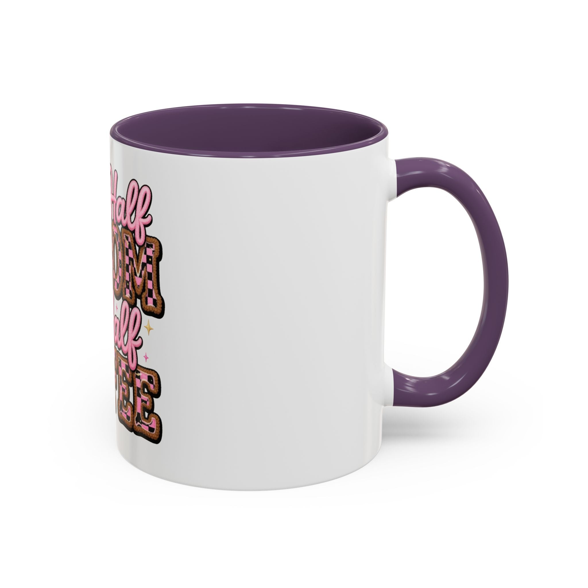 Half Mom Half Coffee Accent Mug — Cute Pink Leopard Iced Coffee Gift for Moms (11/15oz)