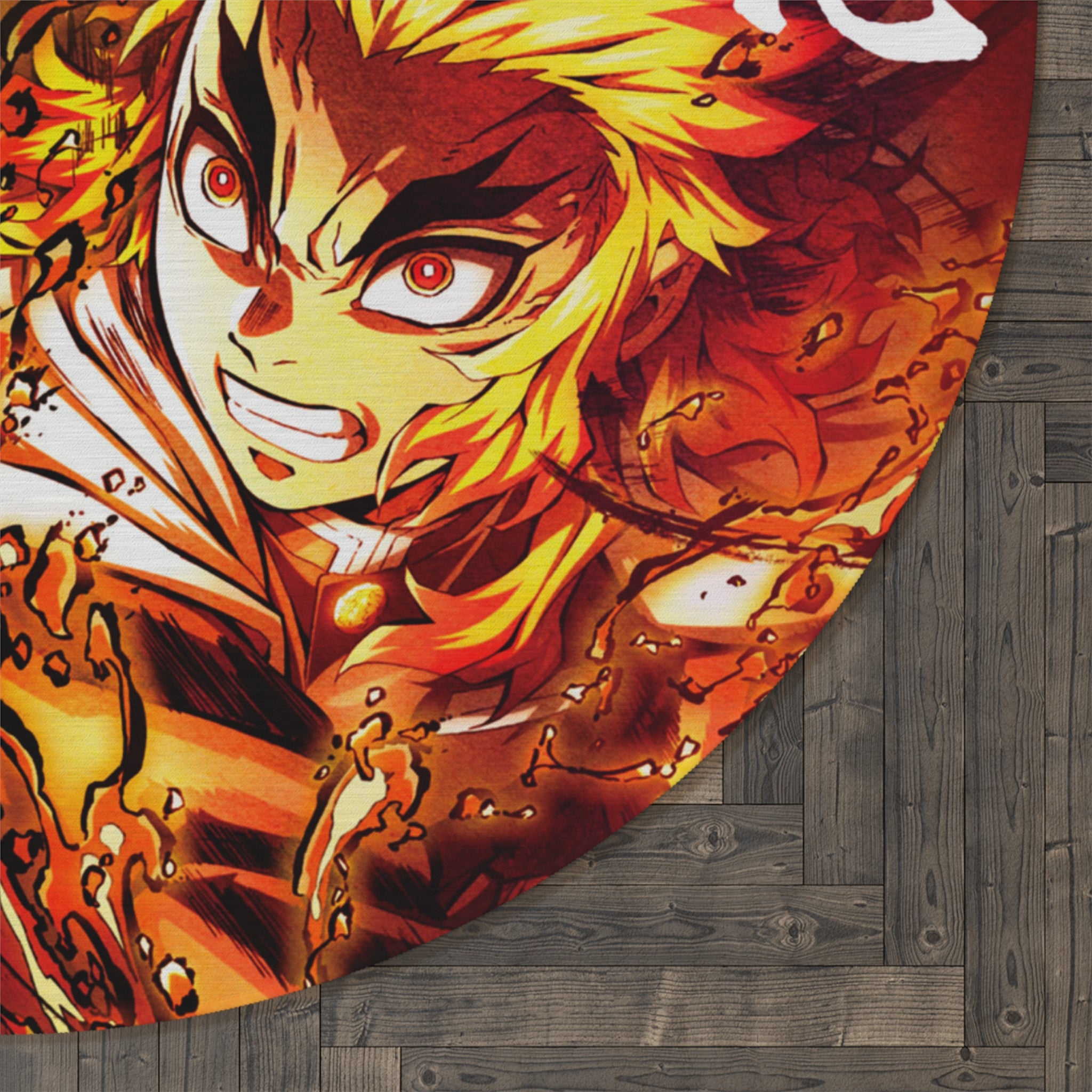Demon Slayer Round Rug — Rengoku vs Akaza Anime Floor Mat