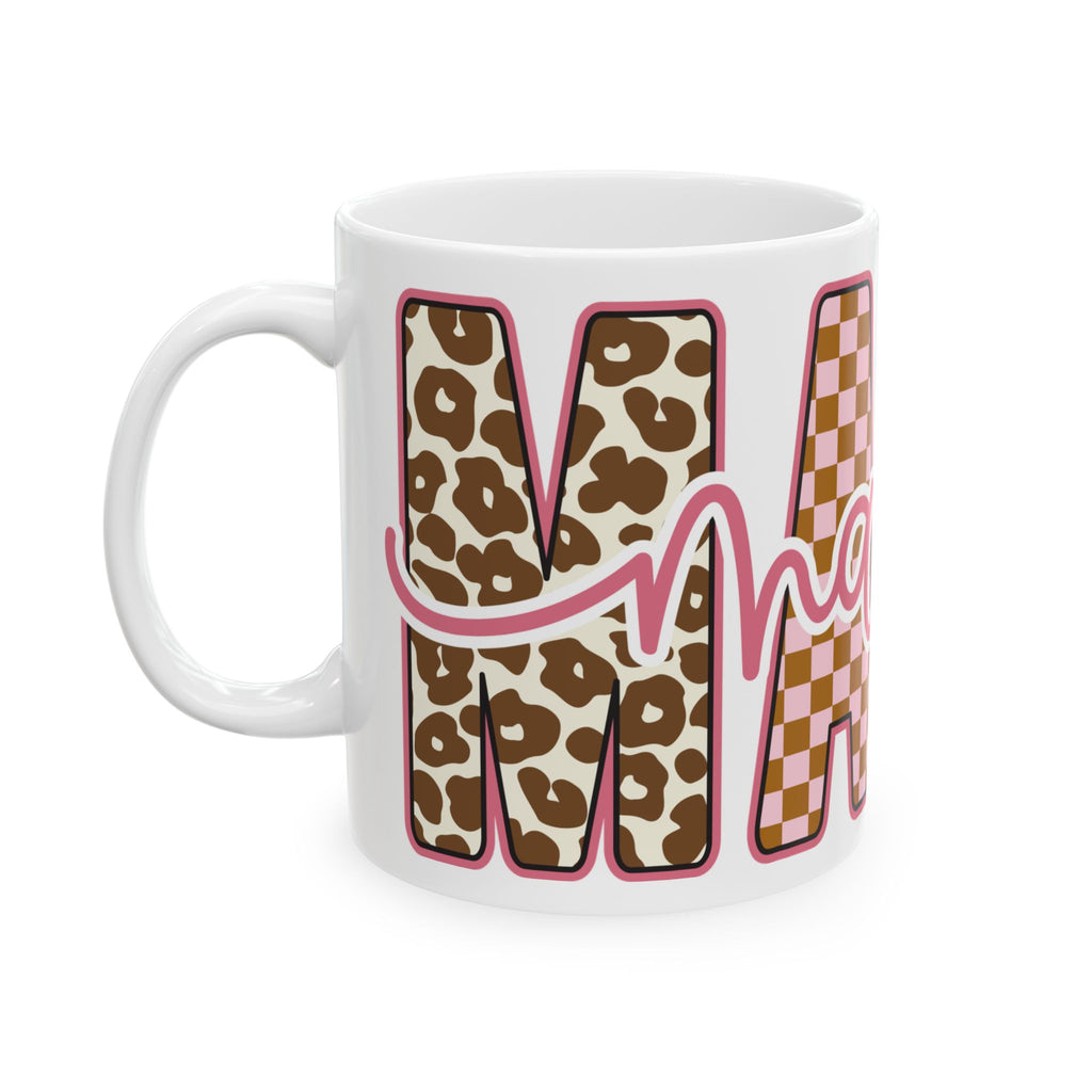 Mama Ceramic Mug — Pink Patterned "Mama" Coffee Cup (11oz & 15oz)