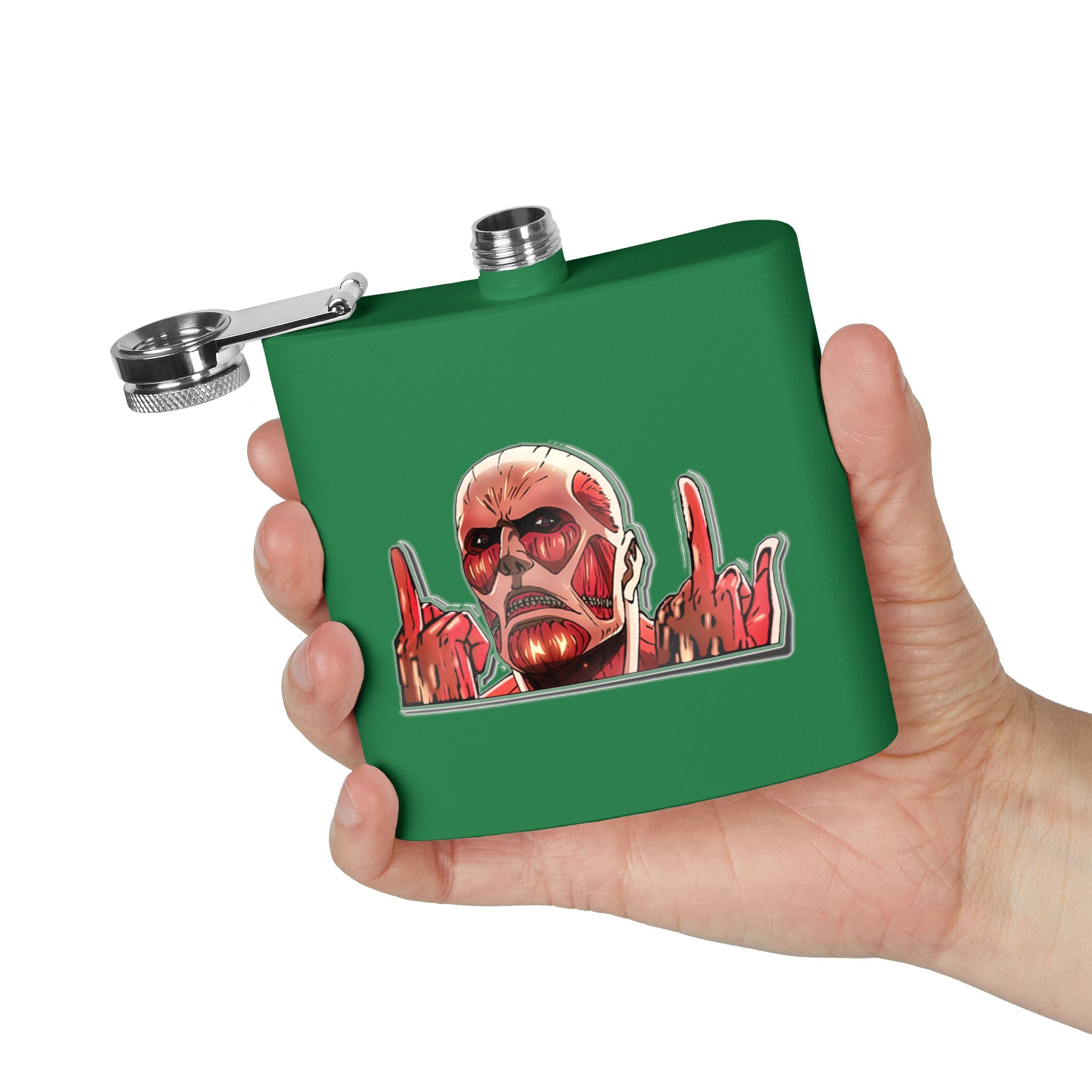 6oz Stainless Steel Flask — Red Skull Rocker Graphic